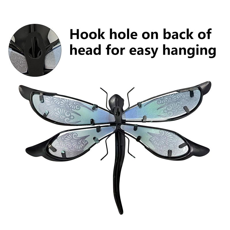 LIFFY Glass Metal Dragonfly Wall Decor a Pair - Outdoor Dragonfly Wall Art - Hanging Metal Dragonfly Decor for Garden and Home Decor - Dragonfly Gifts for Women - Image 5